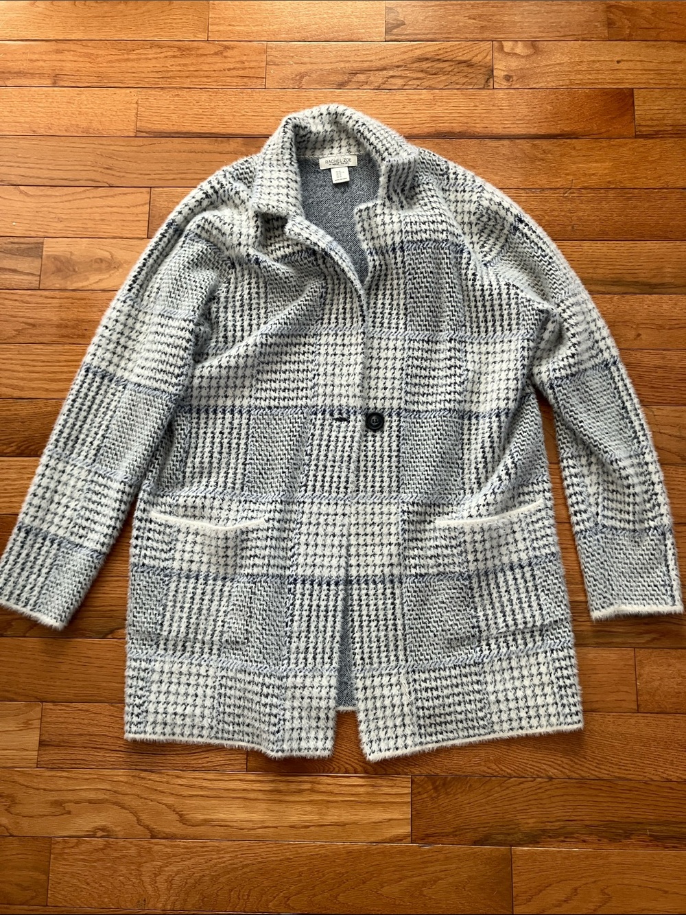 Rachel Zoe Women’s Gray and White Plaid Open Front Sweater Jacket Cardigan - XL